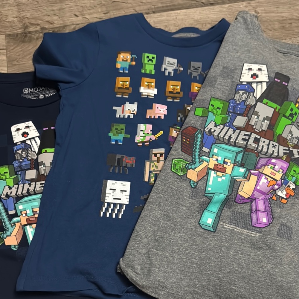 Old Navy Blue and Gray Short Sleeve Tees with Minecraft Graphics
